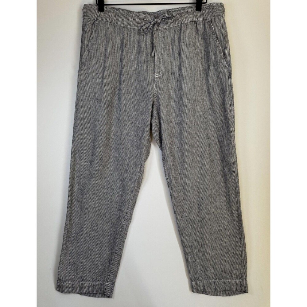 Gap Pants‎ Womens Large Navy Stripe Easy Pant Linen Blend Drawstring Relaxed Fit